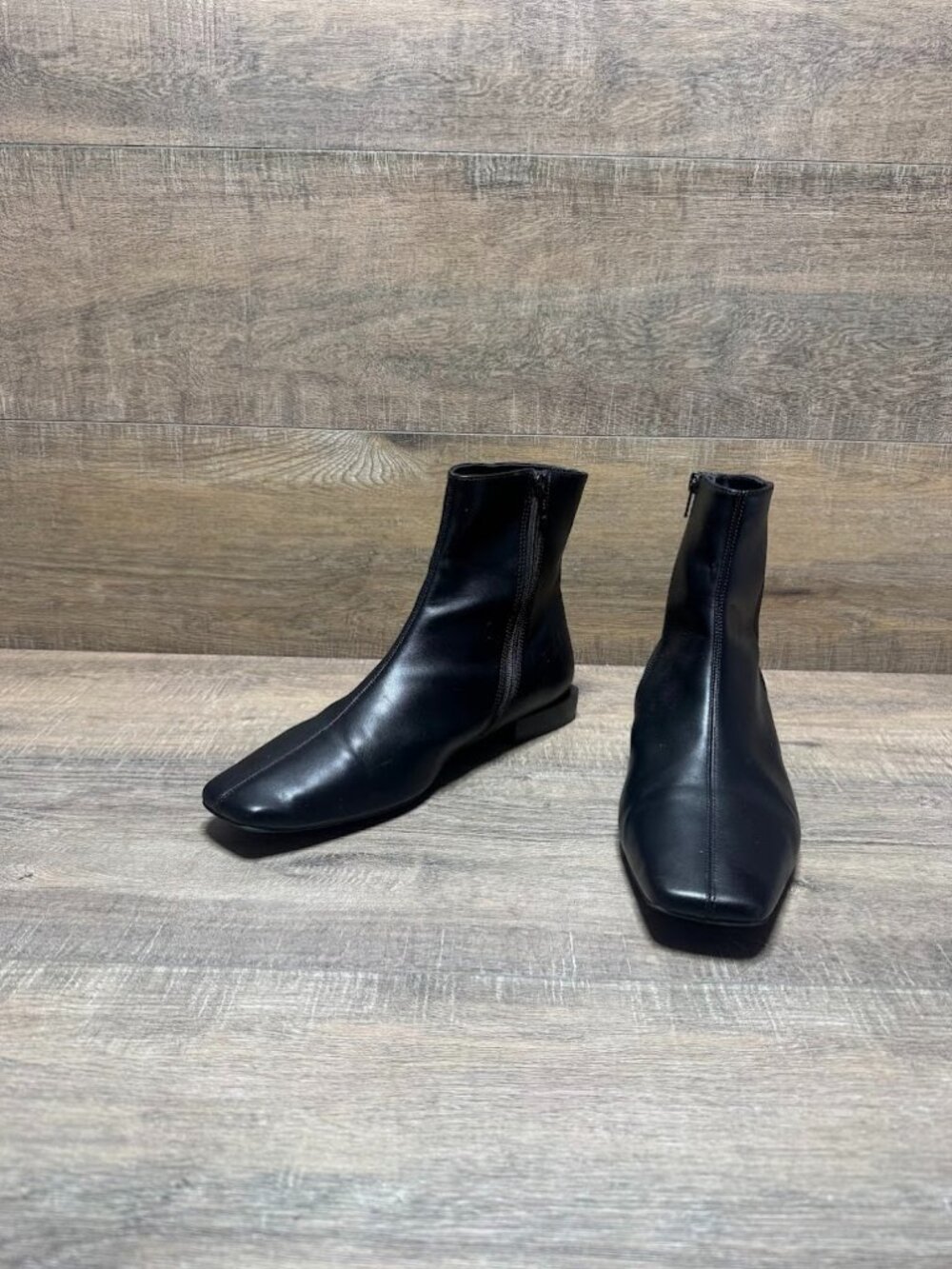 Linea Paolo Rad Square Toe Black Leather Booties Women's Size 10